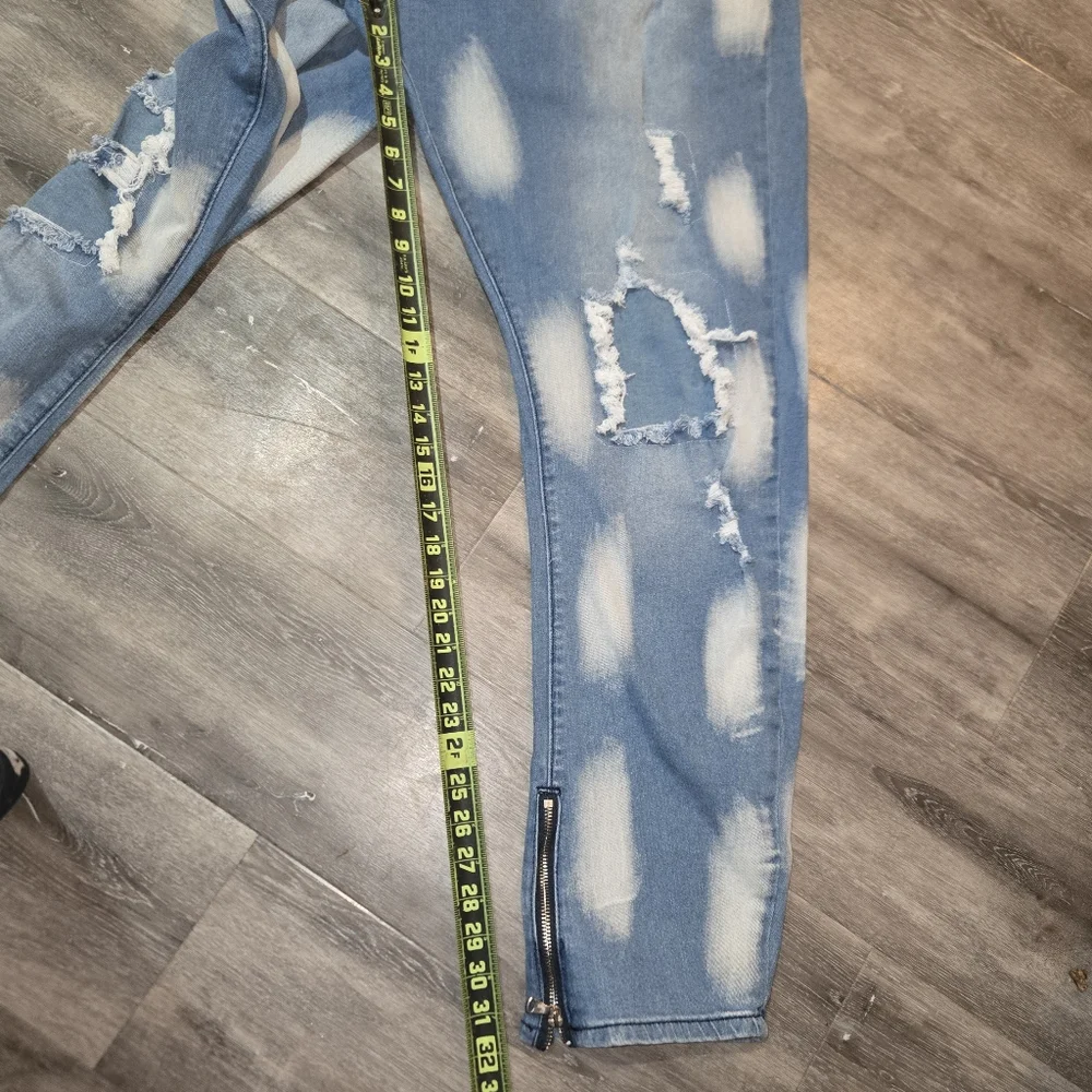HENGAO Mens Destroyed Ripped Straight‎ Fit Jeans 1161 LIGHT BLUE SIZE 48